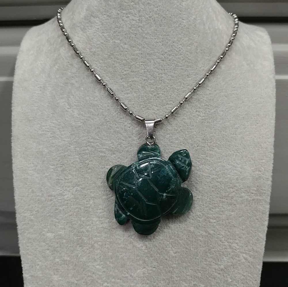 Turtle Indian Agate Necklace Natural Gemstone Crystal Tortoise Pendant 🐢